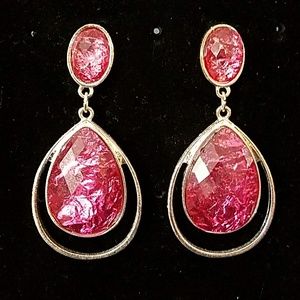 ❣3 for 25 ❣Pink Crystal teardrop framed in Silver